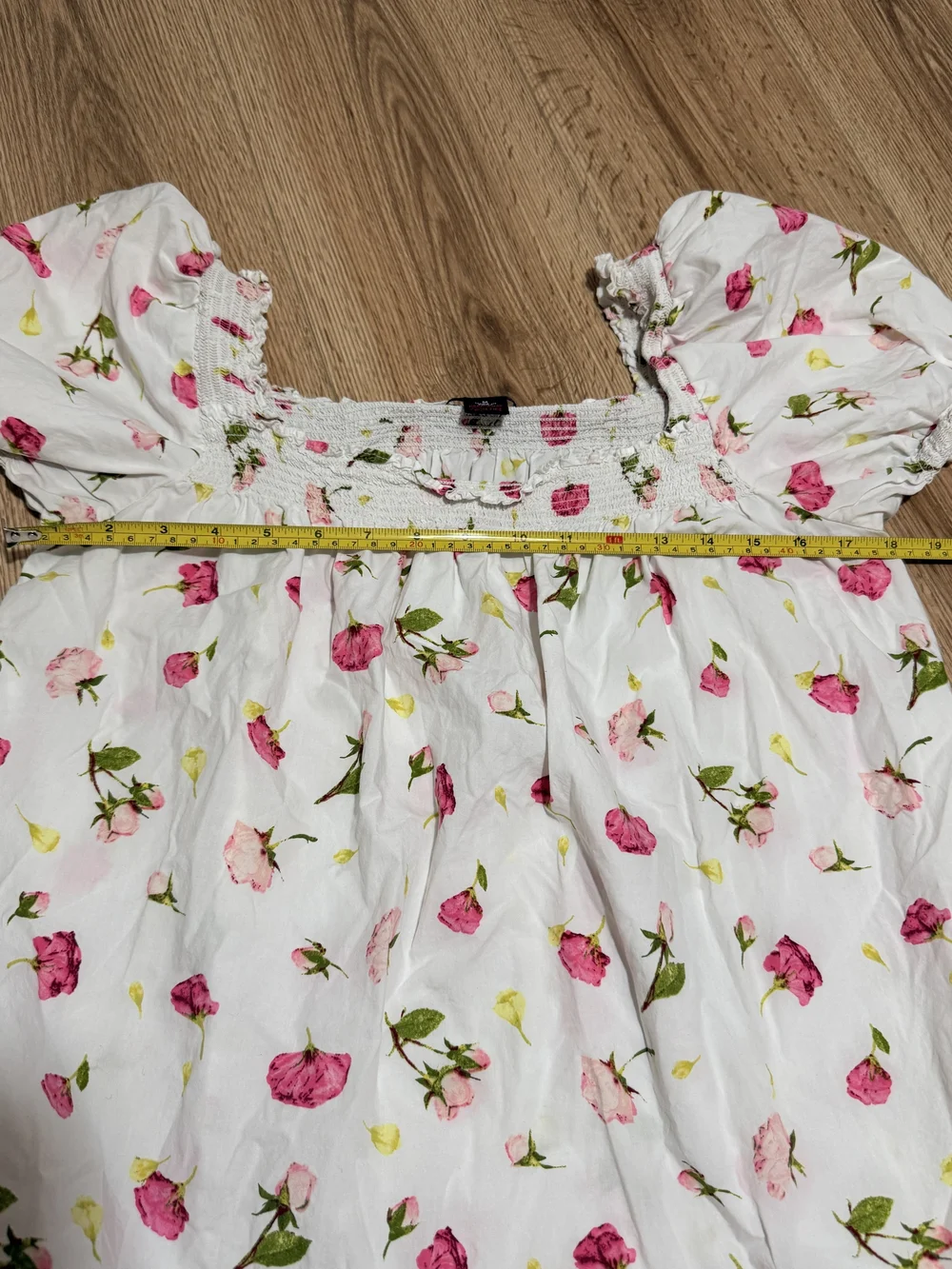 J. Crew White Floral Smocked Square-Neck Chemise with Pink Rose Print